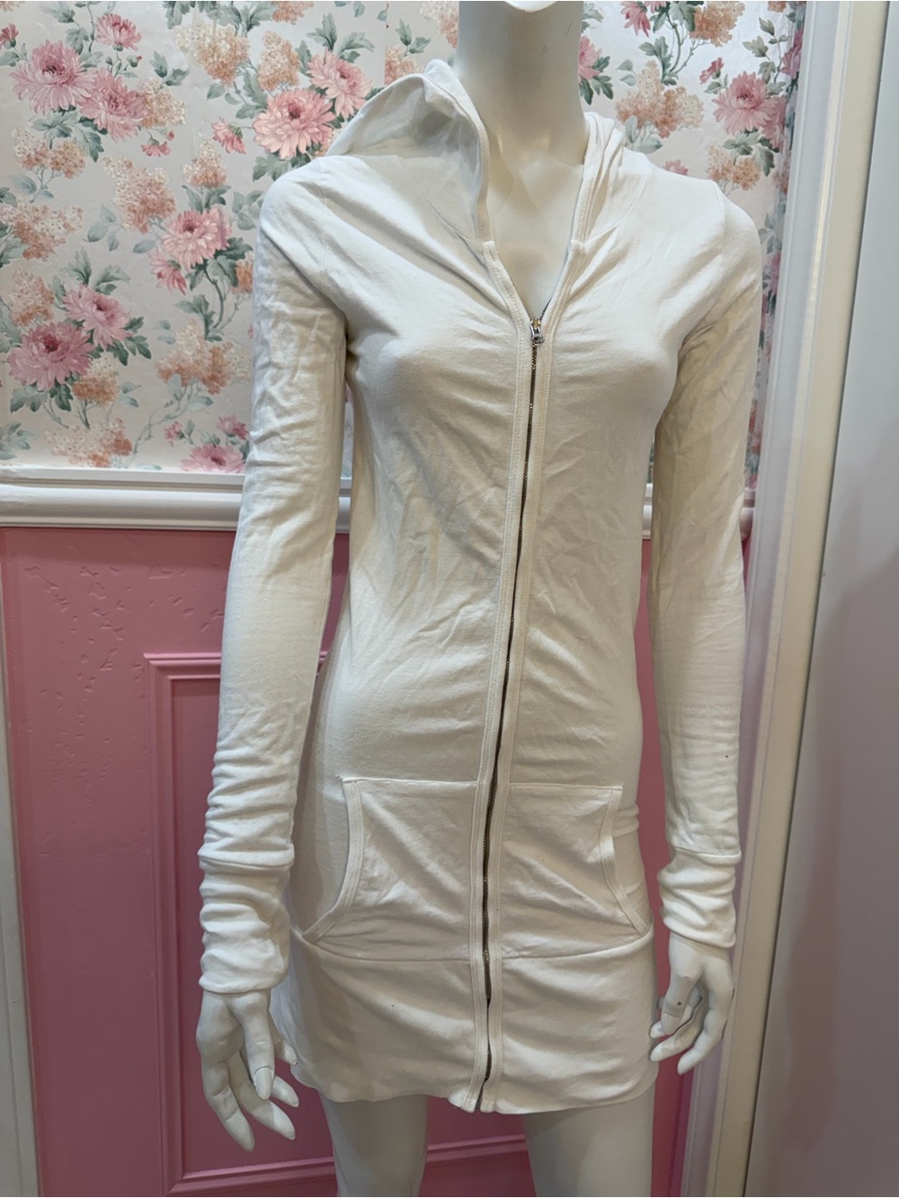 Y2K Women’s White Hooded Zip-Front Dress